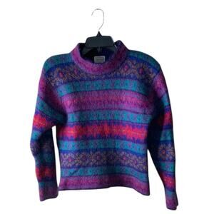 Vintage Silverleaf Sweater Women M Mohair Acrylic Knit Fair Isle Preppy Pullover
